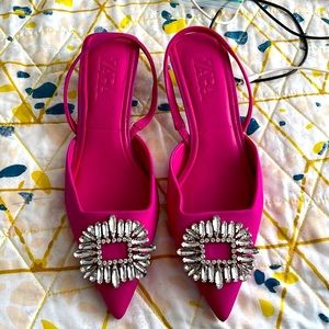 Zara kitten heel fucsia rhinestone shoes 40